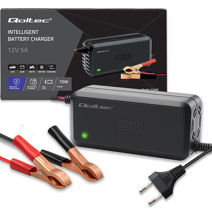 Qoltec Batterieladegerät mit Reparaturfunktion 52495 | 12V | 5A