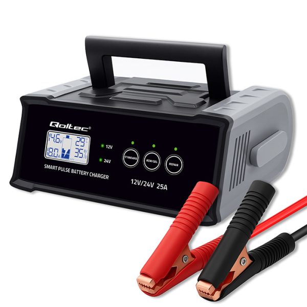 Qoltec Batterieladegerät mit Reparaturfunktion 52514 | 12V | 24V | 25A | LCD