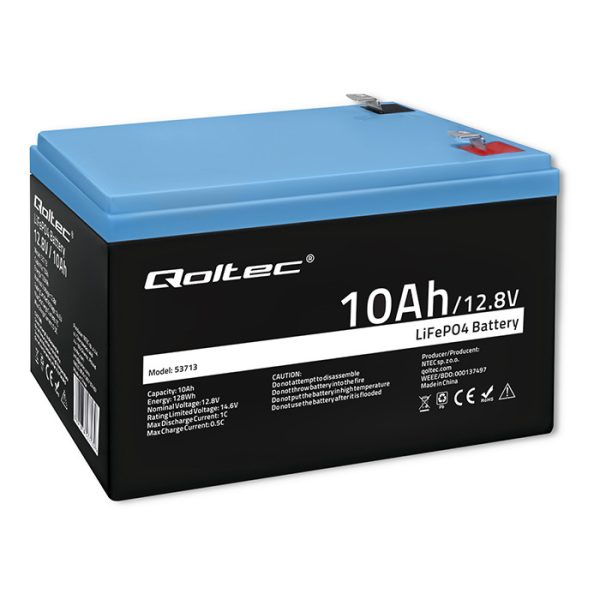 Qoltec LiFePO4 Lithium-Eisenphosphat-Batterie | 12.8V | 10Ah | 128Wh | BMS