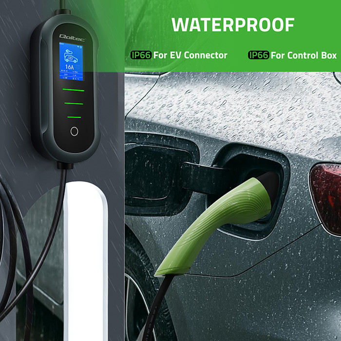 Qoltec Typ-2-EV-Ladegerät 52435 | 3.5kW | 230V | 16A | 5m | SCHUKO 16A | LCD