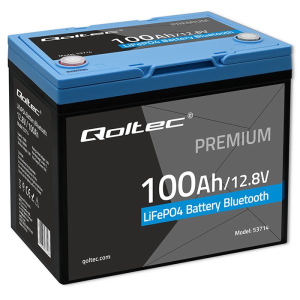 Qoltec LiFePO4 Lithium-Eisenphosphat-Batterie | 12.8V | 100Ah | 1280Wh | Bluetooth | BMS