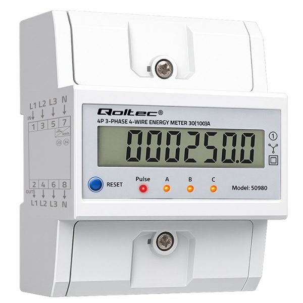Qoltec DIN-Energiezähler 50980 | 400V | 100A | LCD | 4P