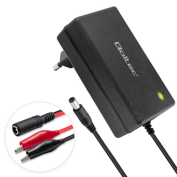 Qoltec Batterieladegerät mit Reparaturfunktion 52661 | 12V | 2A | 24W | 1.8m | 5.5x2.1