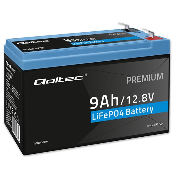 Qoltec LiFePO4 Lithium-Eisenphosphat-Batterie | 12.8V | 9Ah | 115.2Wh | BMS