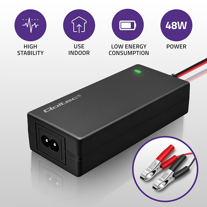 Qoltec Automatic charger for AGM GEL STD batteries | 12V charger | 4A | 48W | LED | 1.8m cable