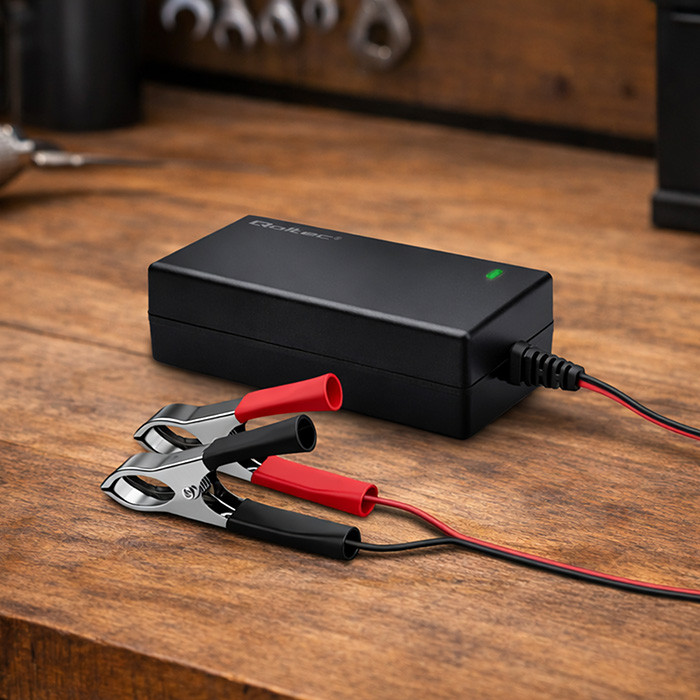 Qoltec Automatic charger for AGM GEL STD batteries | 12V charger | 2A | 24W | LED | 1.8m cable