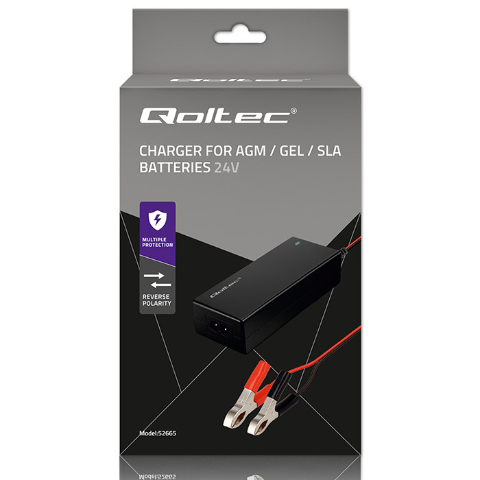 Qoltec Automatic charger for AGM GEL STD batteries | 24V charger | 2A | 48W | LED | 1.8m cable
