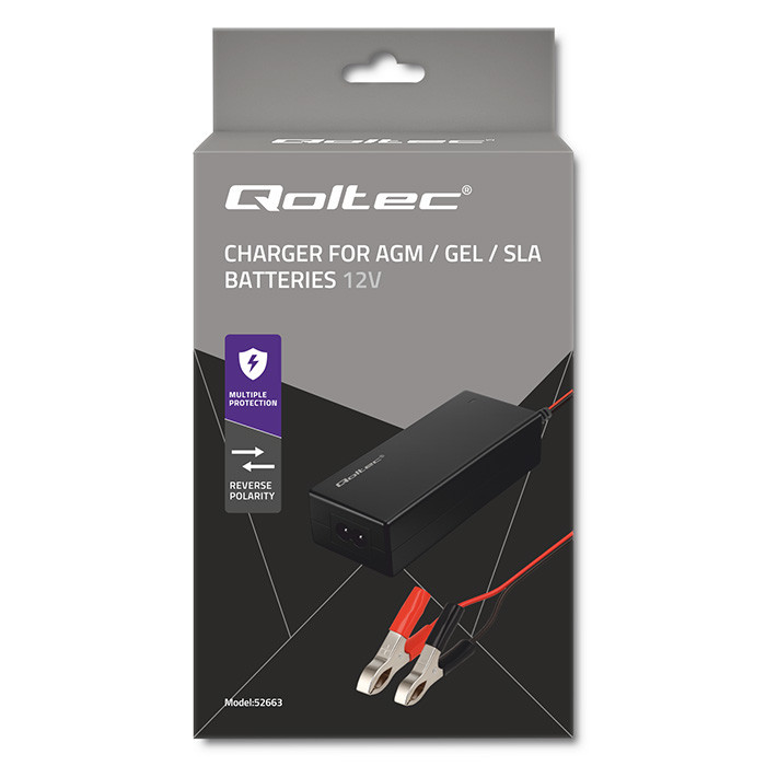 Qoltec Automatic charger for AGM GEL STD batteries | 12V charger | 2A | 24W | LED | 1.8m cable