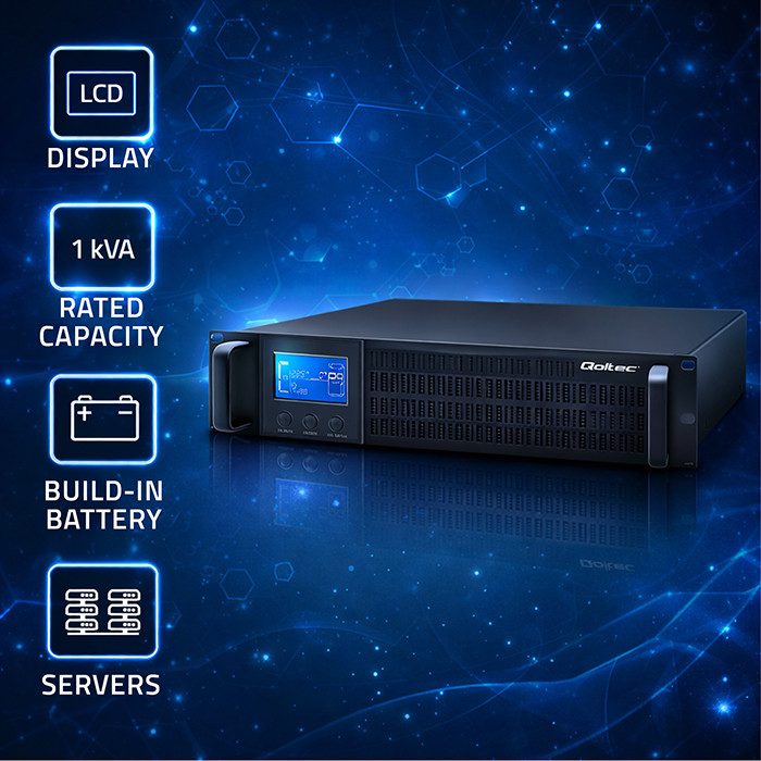Qoltec Rack-USV 53945 | 1kVA | 800W | LCD