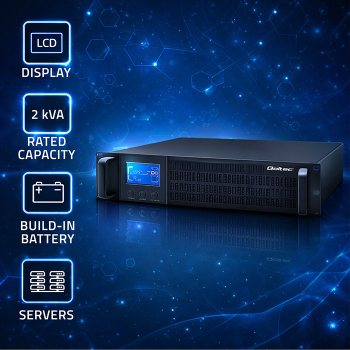 Qoltec Rack-USV 53946 | 2kVA | 1600W | LCD