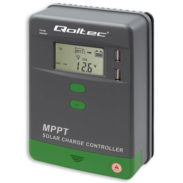 Qoltec Solarladeregler MPPT mit Temperatursensor 20A | 12V / 24V | LCD | 2 x USB | GEL | LiFePO4