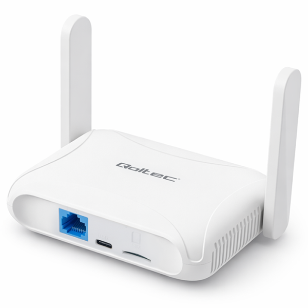 Qoltec Home & Travel 4G LTE-Router mit WLAN 6 | AX300 | 2.4GHz | Doppelantenne | USB-C | Micro-SIM