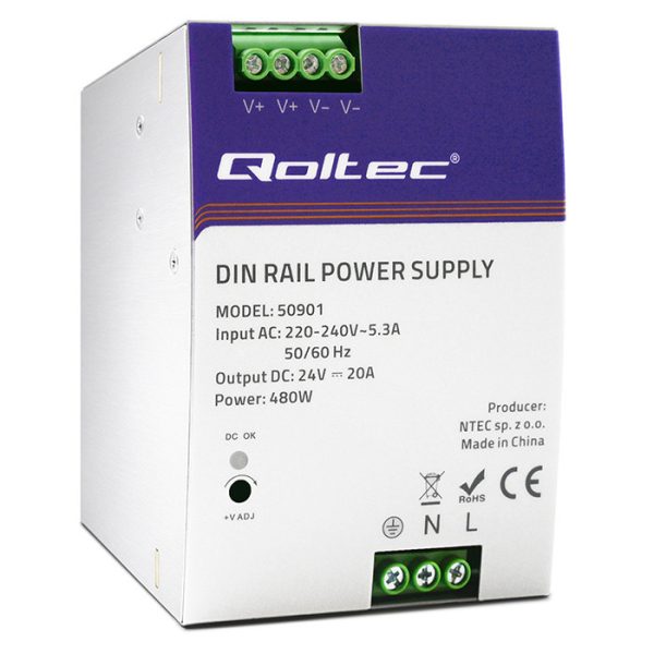 Qoltec DIN-Schienen-Netzteil 50901 | 480W | 24V | 20A
