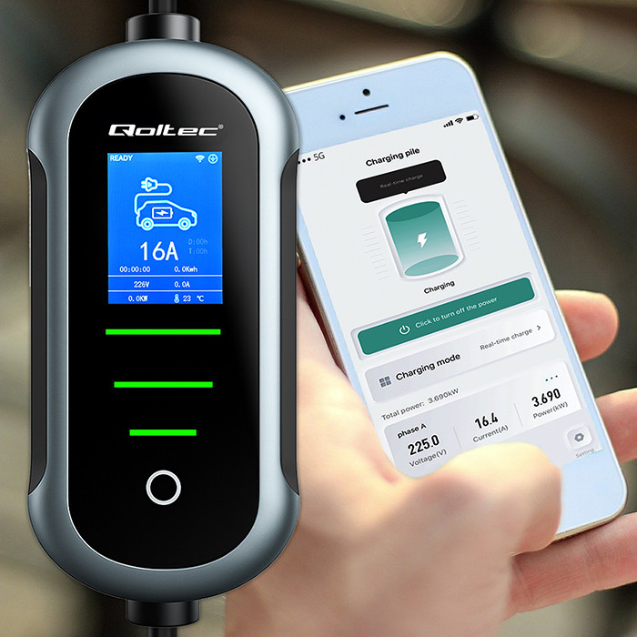 Qoltec Typ-2-EV-Ladegerät 52721 | 7kW | 230V | 32A | 5m | LCD