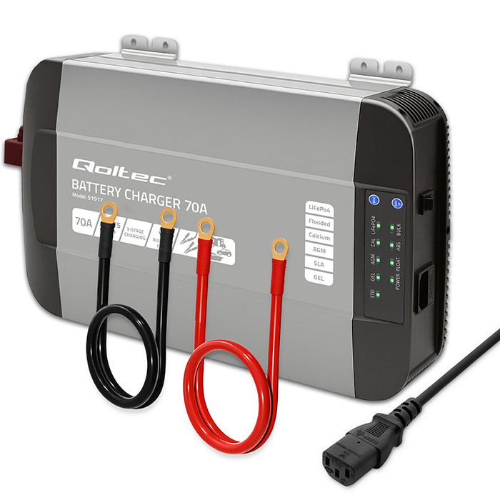 Qoltec Smart Monolith charger for LiFePO4 AGM GEL SLA batteries | 70A | 12V | Fast charging