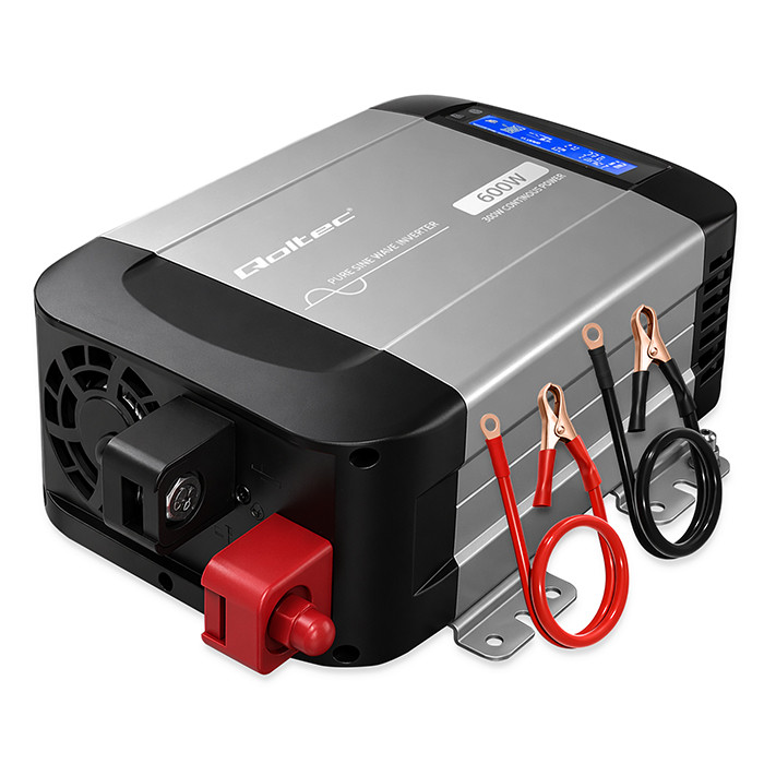 Qoltec Reiner-Sinus-Wechselrichter 52687 | 12V | 230V | 600W | 300/600W | LCD | USB