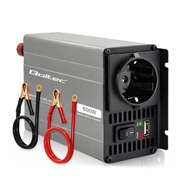 Qoltec Modifizierter-Sinus-Wechselrichter 52680 | 12V | 230V | 600W | 300/600W | USB