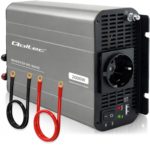 Qoltec Modifizierter-Sinus-Wechselrichter 52682 | 12V | 230V | 2000W | 1000/2000W | USB