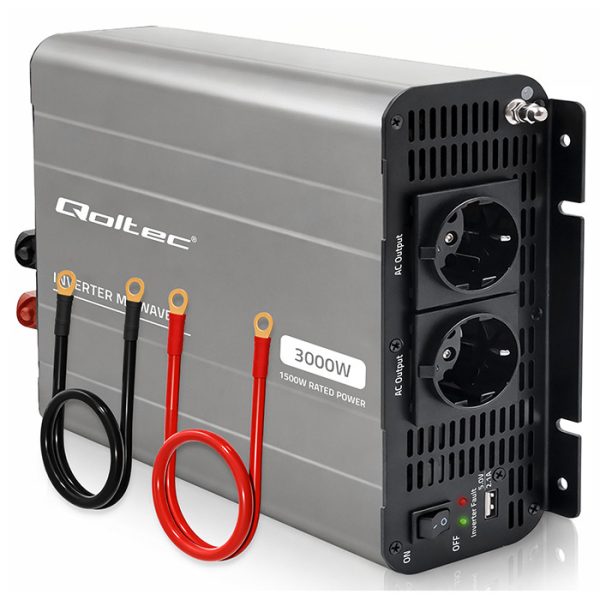 Qoltec Modifizierter-Sinus-Wechselrichter 52683 | 12V | 230V | 3000W | 1500/3000W | USB