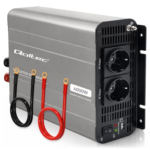 Qoltec Modifizierter-Sinus-Wechselrichter 52684 | 12V | 230V | 4000W | 2000/4000W | USB