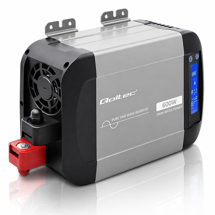 Qoltec Reiner-Sinus-Wechselrichter 52687 | 12V | 230V | 600W | 300/600W | LCD | USB