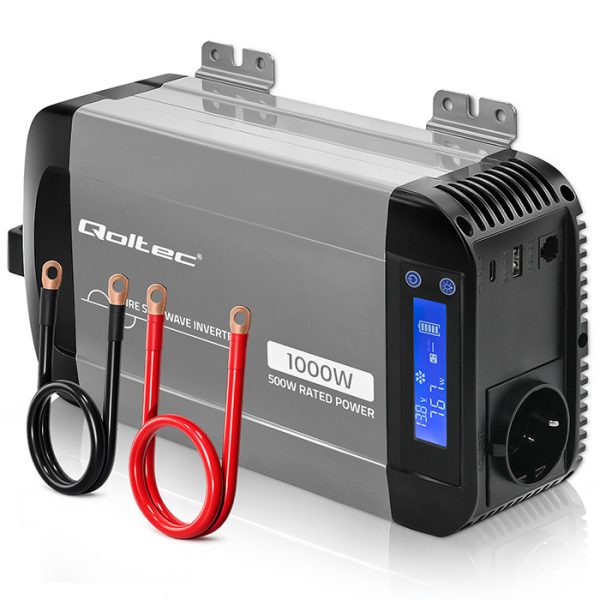 Qoltec Reiner-Sinus-Wechselrichter 52688 | 12V | 230V | 1000W | 500/1000W | LCD | USB