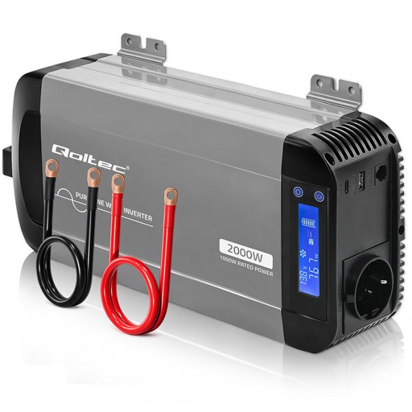 Qoltec Reiner-Sinus-Wechselrichter 52689 | 12V | 230V | 2000W | 1000/2000W | LCD | USB