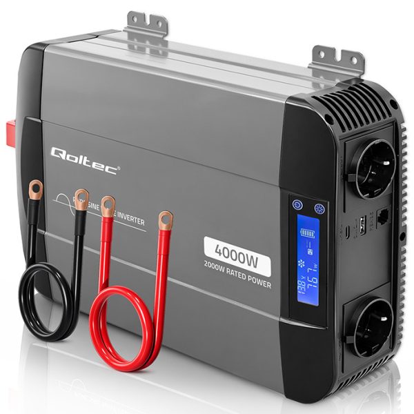 Qoltec Reiner-Sinus-Wechselrichter 52691 | 12V | 230V | 4000W | 2000/4000W | LCD | USB