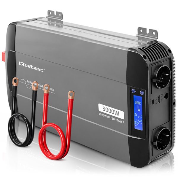 Qoltec Reiner-Sinus-Wechselrichter 52692 | 12V | 230V | 5000W | 2500/5000W | LCD | USB