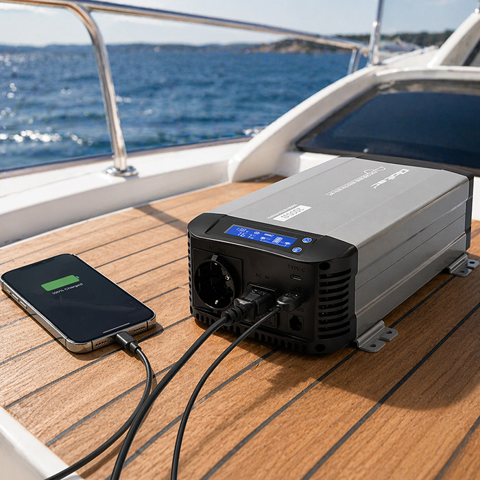 Qoltec Pure Sine Wave Inverter | 12V to 230V | 1000/2000W | UPS BYPASS | LCD | USB | USB-C | Compatible with LiFePO4 GEL AGM