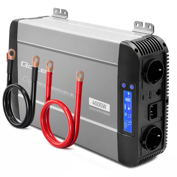 Qoltec Reiner-Sinus-Wechselrichter 52697 | 12V | 230V | 4000W | 2000/4000W | LCD | USB | USB-C