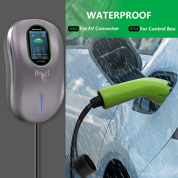 Qoltec EV Charging Station Type2 | 22kW | Wi-fi| LCD | RFID | 3 phases | Wallbox | 5m