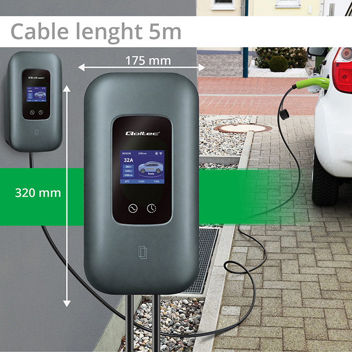 Qoltec Typ-2-EV-Ladegerät 52723 | 22kW | 32A | 5m | 3 phases | LCD