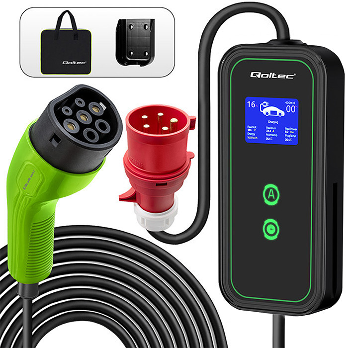 Qoltec Typ-2-EV-Ladegerät 52471 | 7kW | 230V | 32A | 5m | LCD