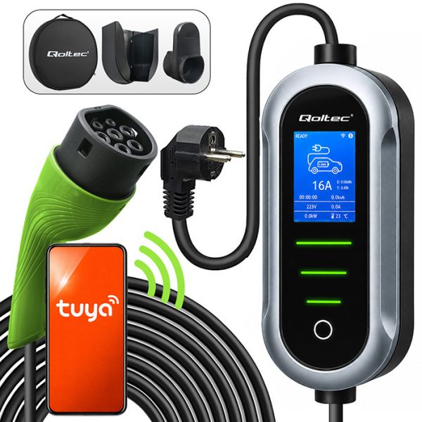 Qoltec Typ-2-EV-Ladegerät 52435 | 3.5kW | 230V | 16A | 5m | SCHUKO 16A | LCD