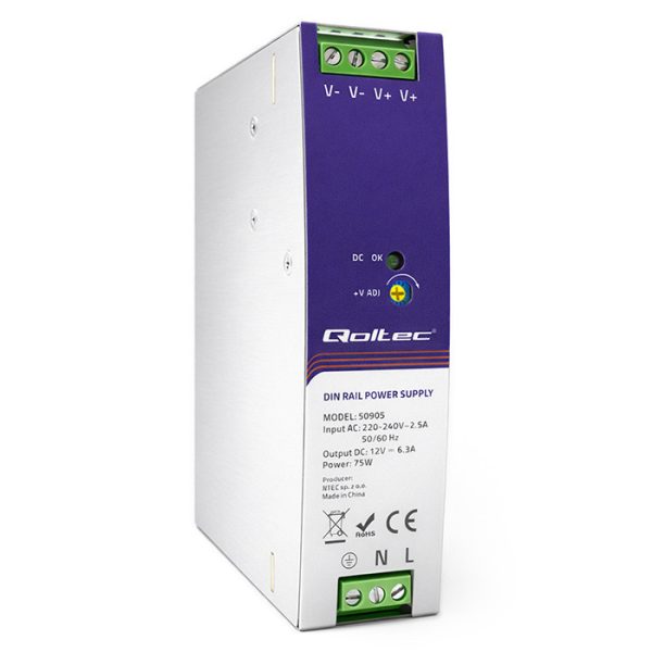 Qoltec DIN-Schienen-Netzteil 50905 | 75W | 12V | 6.3A