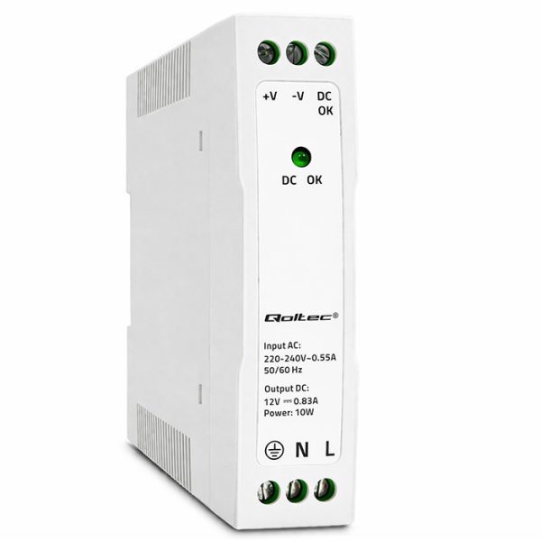 Qoltec DIN-Schienen-Netzteil 50906 | 10W | 12V | 0.83A | Weiß