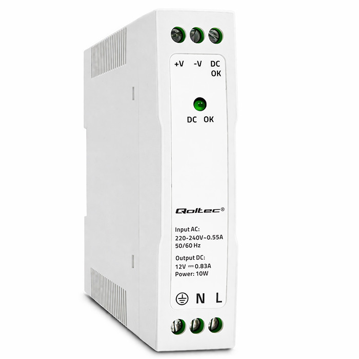 Qoltec DIN-Schienen-Netzteil 50906 | 10W | 12V | 0.83A | Weiß