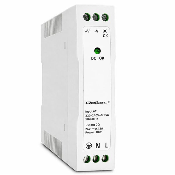 Qoltec DIN-Schienen-Netzteil 50907 | 10W | 24V | 0.42A | Weiß