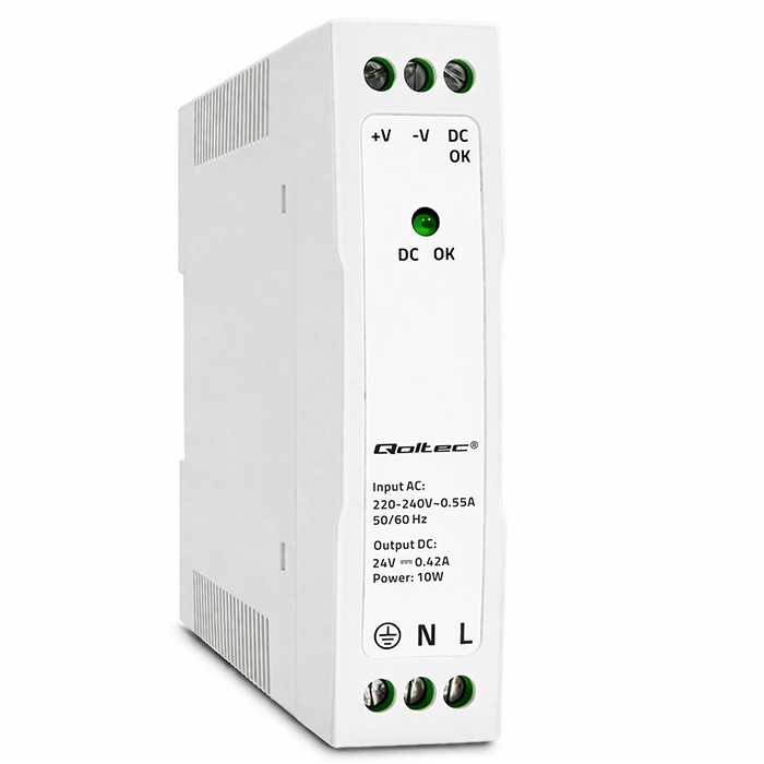 Qoltec DIN-Schienen-Netzteil 50907 | 10W | 24V | 0.42A | Weiß