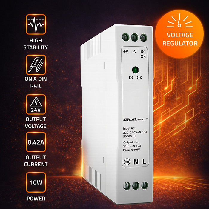Qoltec DIN-Schienen-Netzteil 50907 | 10W | 24V | 0.42A | Weiß