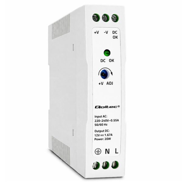 Qoltec DIN-Schienen-Netzteil 50908 | 20W | 12V | 1.67A | Weiß