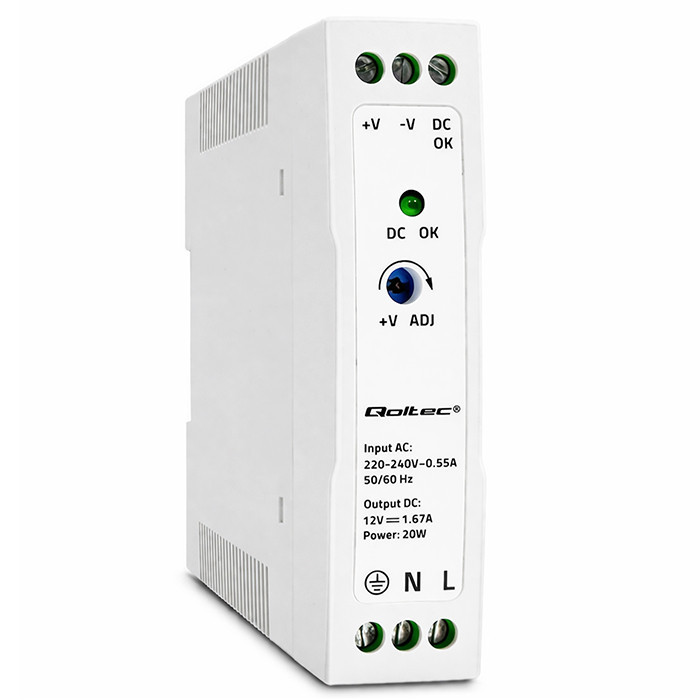 Qoltec DIN-Schienen-Netzteil 50908 | 20W | 12V | 1.67A | Weiß