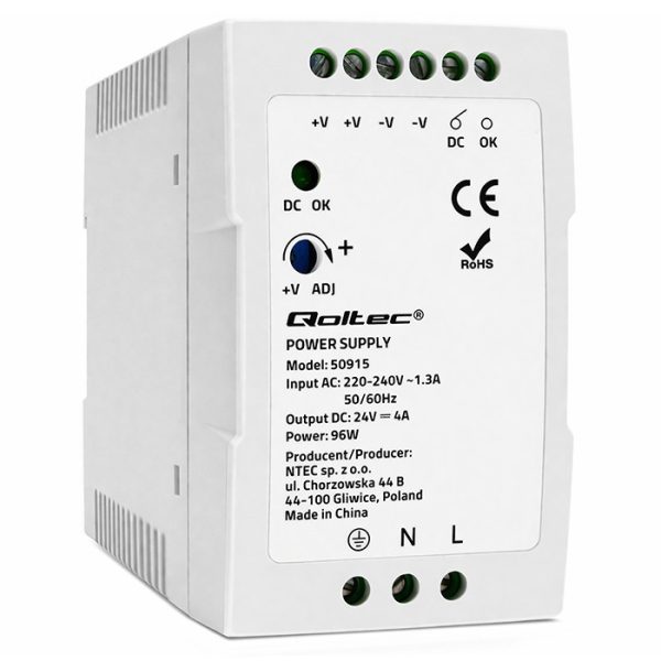 Qoltec DIN-Schienen-Netzteil 50915 | 96W | 24V | 4A | Weiß