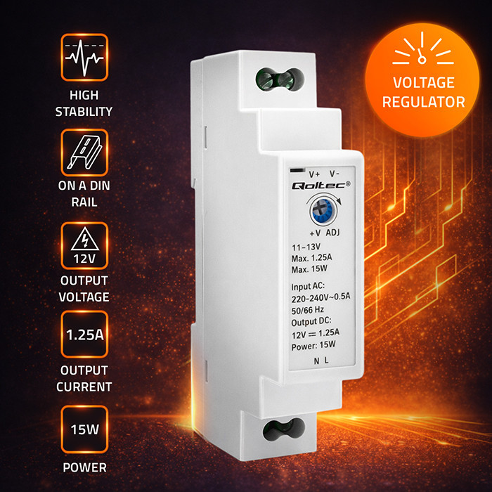 Qoltec DIN-Schienen-Netzteil 50916 | 15W | 12V | 1.25A | Grau