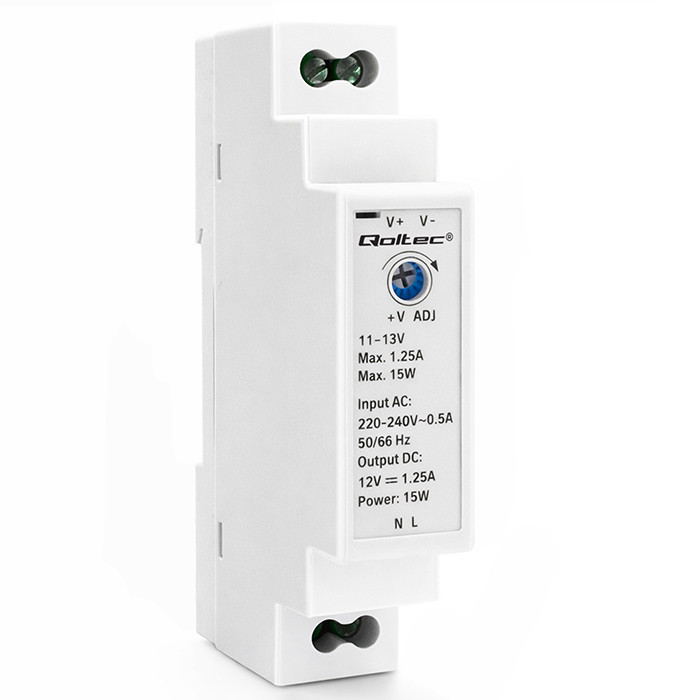 Qoltec DIN-Schienen-Netzteil 50916 | 15W | 12V | 1.25A | Grau