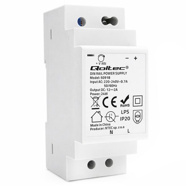 Qoltec DIN-Schienen-Netzteil 50918 | 24W | 12V | 2A | Weiß