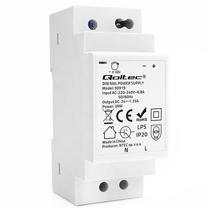 Qoltec DIN-Schienen-Netzteil 50919 | 30W | 24V | 1.25A | Grau