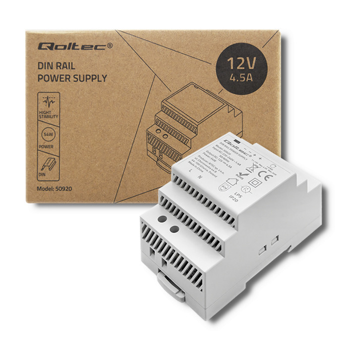 Qoltec DIN-Schienen-Netzteil 50920 | 54W | 12V | 4.5A | Grau