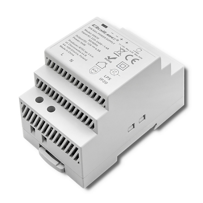 Qoltec DIN-Schienen-Netzteil 50920 | 54W | 12V | 4.5A | Grau